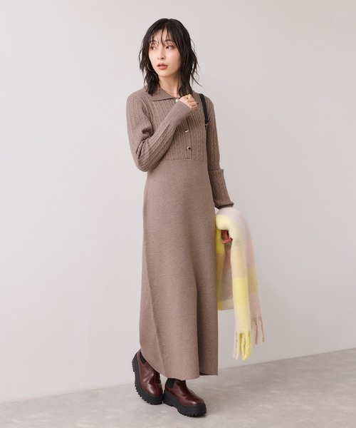 VIS（ビス）の「ポロケーブルモチモチニットワンピース（ワンピース・レディース・オフホワイト/ネイビー/ベージュ系その他・FREE）」の21枚目の写真