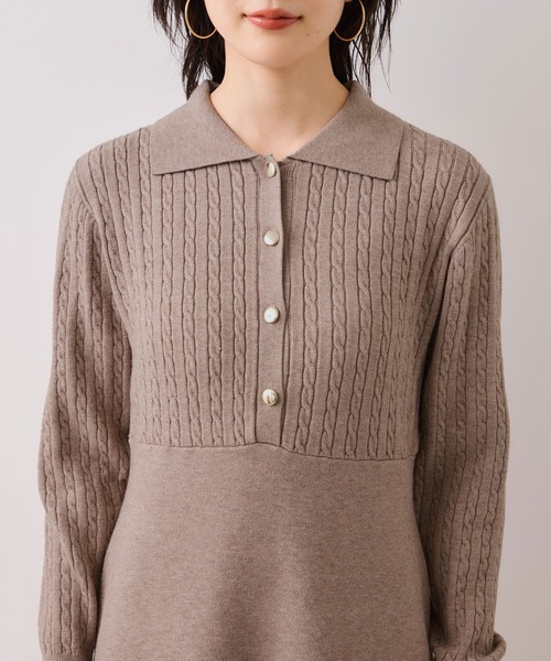 VIS（ビス）の「ポロケーブルモチモチニットワンピース（ワンピース・レディース・オフホワイト/ネイビー/ベージュ系その他・FREE）」の4枚目の写真