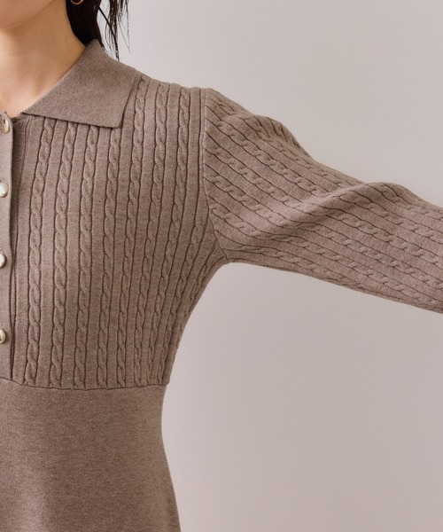 VIS（ビス）の「ポロケーブルモチモチニットワンピース（ワンピース・レディース・オフホワイト/ネイビー/ベージュ系その他・FREE）」の5枚目の写真