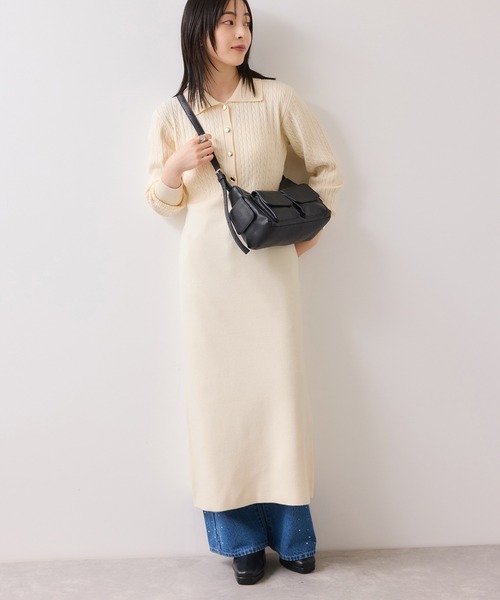 VIS（ビス）の「ポロケーブルモチモチニットワンピース（ワンピース・レディース・オフホワイト/ネイビー/ベージュ系その他・FREE）」の11枚目の写真