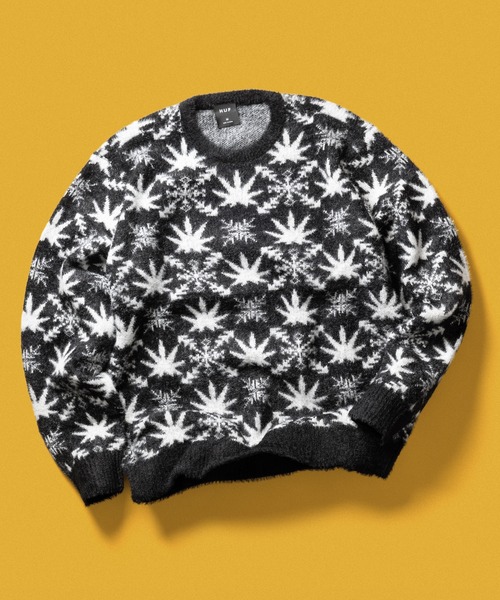 【田端】HUF（ハフ）マリファナ柄 大麻柄　ニット セーター　即完売モデル HUF(ハフ) マリファナ柄ニット グリーン サイズ L｜【公式】カインド