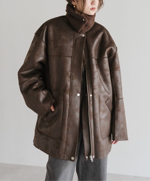 100%スパニッシュラムレザー　ムートンコートブラウン系Mサイズ ムートン コート レディース 高級 毛皮 ラムレザー ゴージャス SAGA