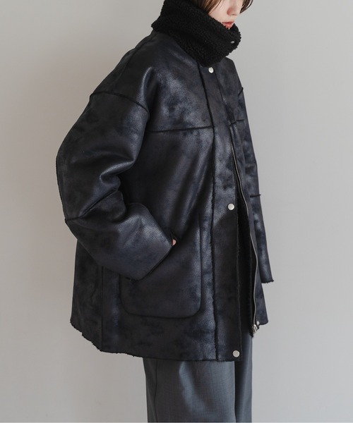 セール】リバーシブルフェイクレザームートンコート（ムートンコート
