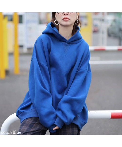 GOLDJAPAN(ゴールドジャパン)の「裏起毛オーバーサイズパーカー【大きいサイズ対応】(パーカー・レディース・ブラック/ブルー/杢グレー/グリーン・LL~3L/4L~5L)」の14枚目の写真