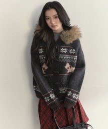 SunsetPark（サンセットパーク）の「フェアアイル フェイクファーフード ニットカーディガン SP25a039【SunsetPark】【2025AW】（その他アウター・レディース）」