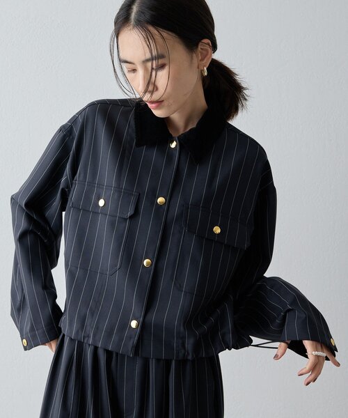 Drawing Numbers(ドローイング ナンバーズ)の「【Drawing Numbers】《セットアップ対応可》ウォッシャブルツイルジャケット(ブルゾン・レディース・ブラック/ネイビー・38)」の3枚目の写真