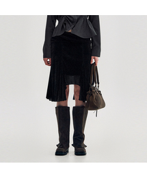 Velvet Jersey Gored Skirt _ BLACK
