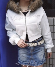 almo（アルモ）の「ラインストーンロゴボリュームファーZIPパーカー(RO)（パーカー）」