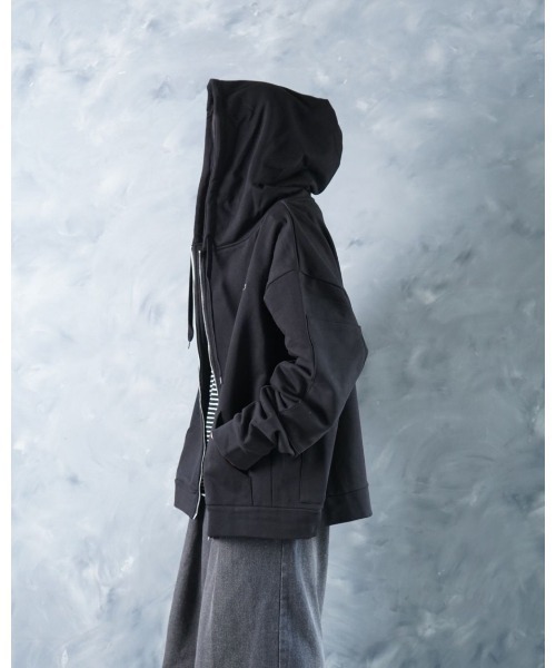 NOIZY(ノイジー)の「Threads Utility Zip-Up Hoodie / ワンポイント 刺繍 ジップパーカー スウェットパーカー フーディー(パーカー・メンズ・Black/グレー・LARGE/MEDIUM)」の6枚目の写真