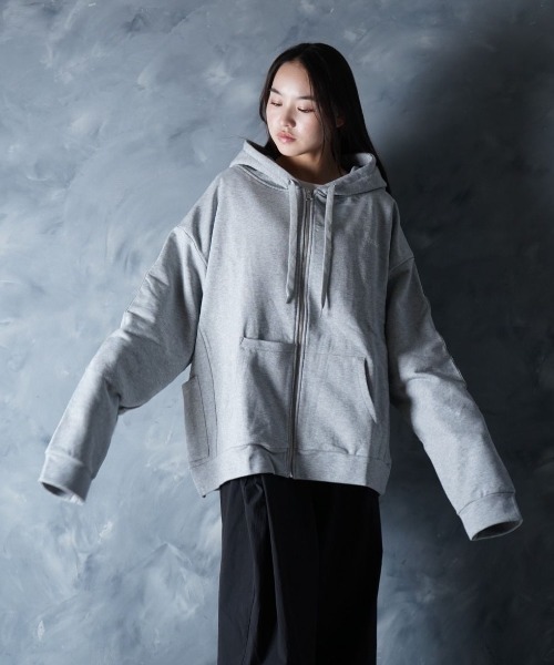 NOIZY(ノイジー)の「Threads Utility Zip-Up Hoodie / ワンポイント 刺繍 ジップパーカー スウェットパーカー フーディー(パーカー・メンズ・Black/グレー・LARGE/MEDIUM)」の12枚目の写真