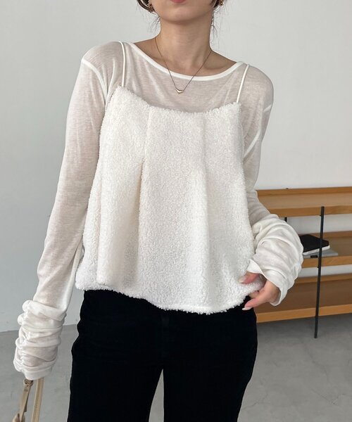 CAPRICIEUX LE'MAGE(カプリシューレマージュ)の「ボアフレアキャミ(シャツ/ブラウス・レディース・オフホワイト/ブラック・FREE)」の8枚目の写真