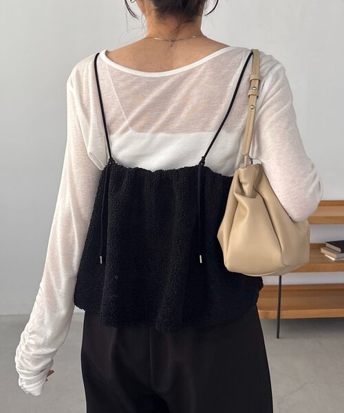 CAPRICIEUX LE'MAGE(カプリシューレマージュ)の「ボアフレアキャミ(シャツ/ブラウス・レディース・オフホワイト/ブラック・FREE)」の18枚目の写真