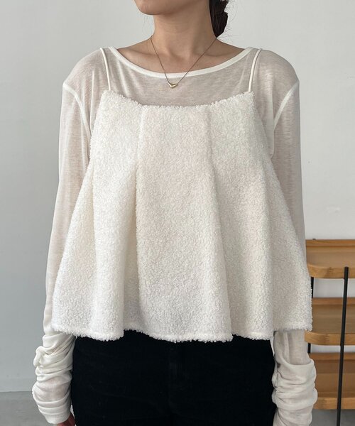 CAPRICIEUX LE'MAGE(カプリシューレマージュ)の「ボアフレアキャミ(シャツ/ブラウス・レディース・オフホワイト/ブラック・FREE)」の21枚目の写真