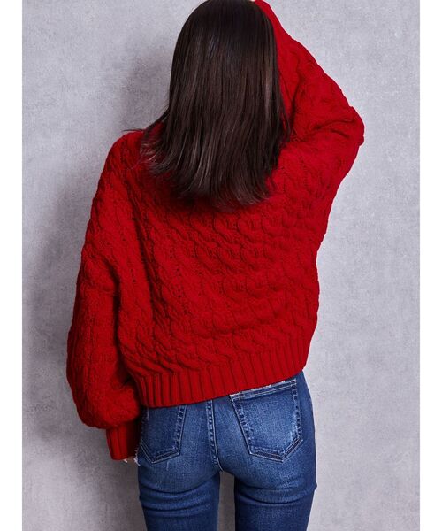 GYDA(ジェイダ)の「ケーブルクルーネックニットトップス(ニット/セーター・レディース・グレー/アイボリー/レッド・FREE)」の4枚目の写真