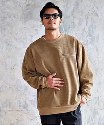 『CavariA/キャバリア』胸ジップポケットクルーネックコーデュロイトレーナー