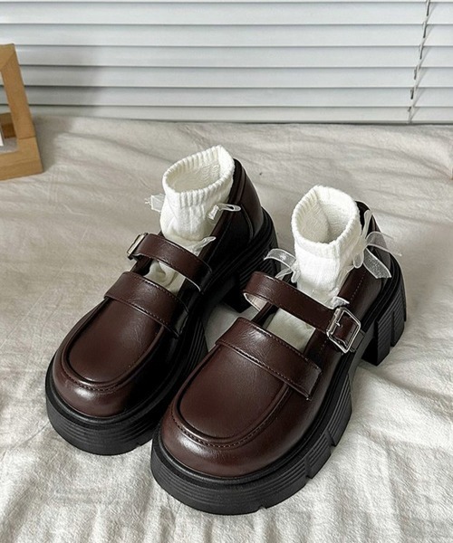 Miniministore(ミニミニストア)の「ダブルベルト厚底ローファー 韓国風美脚靴(ローファー・レディース・ブラウン/ブラック・22.5cm/24.5cm/24.0cm/23.5cm/23.0cm)」の18枚目の写真