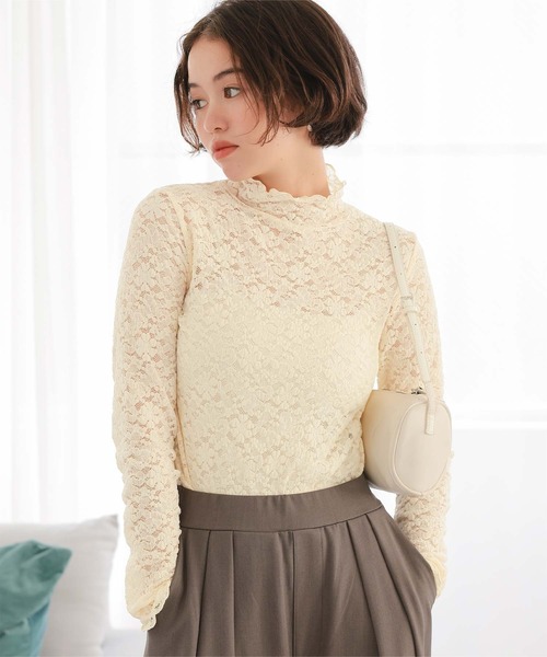 titivate(ティティベイト)の「ハイネックレーストップス(Tシャツ/カットソー・レディース・オフホワイト/ブラック・L/M/S)」の1枚目の写真
