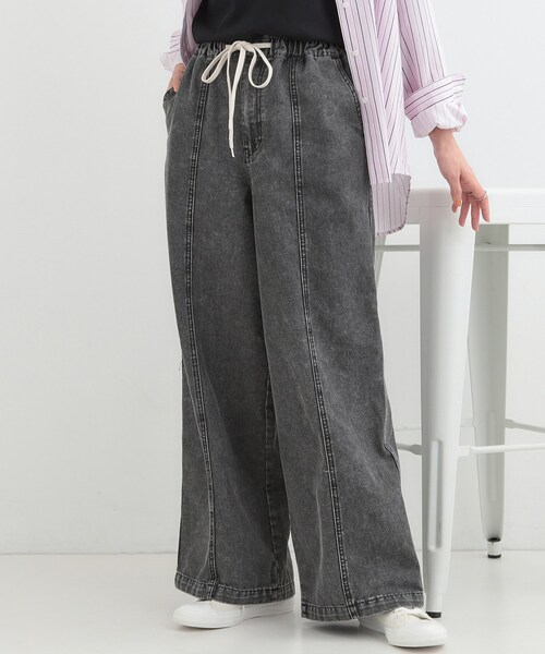 SHOO・LA・RUE(シューラルー)の「【S-LL】抜け感あるスタイルに ケミカルデニム イージーワイドパンツ(デニムパンツ・レディース・ネイビー/ブラック・01/02/03/04)」の1枚目の写真