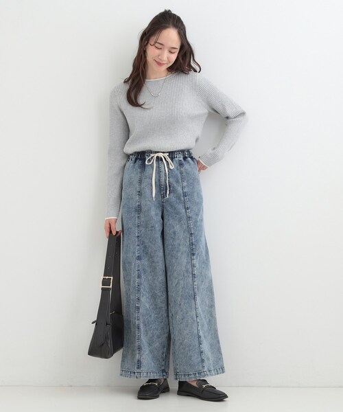SHOO・LA・RUE(シューラルー)の「【S-LL】抜け感あるスタイルに ケミカルデニム イージーワイドパンツ(デニムパンツ・レディース・ネイビー/ブラック・01/02/03/04)」の15枚目の写真