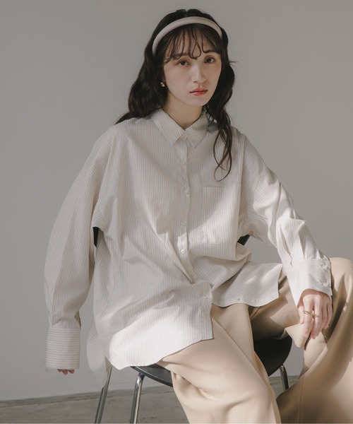 210nouve（トゥージュヌーブ）の「柄が選べる ビッグポケット オーバーサイズ シャツ（シャツ/ブラウス・レディース・ホワイト/サックスブルー/ベージュ系その他/ピンク系その他/ブルー系その他・FREE）」の3枚目の写真