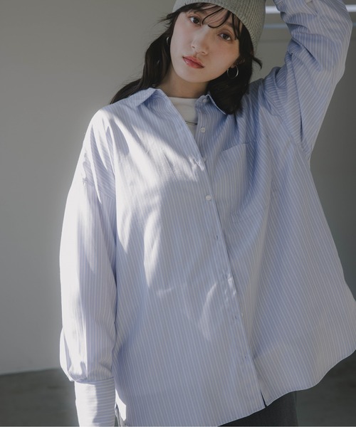 210nouve（トゥージュヌーブ）の「柄が選べる ビッグポケット オーバーサイズ シャツ（シャツ/ブラウス・レディース・ホワイト/サックスブルー/ベージュ系その他/ピンク系その他/ブルー系その他・FREE）」の4枚目の写真