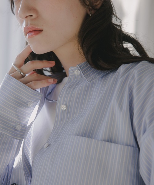 210nouve（トゥージュヌーブ）の「柄が選べる ビッグポケット オーバーサイズ シャツ（シャツ/ブラウス・レディース・ホワイト/サックスブルー/ベージュ系その他/ピンク系その他/ブルー系その他・FREE）」の7枚目の写真