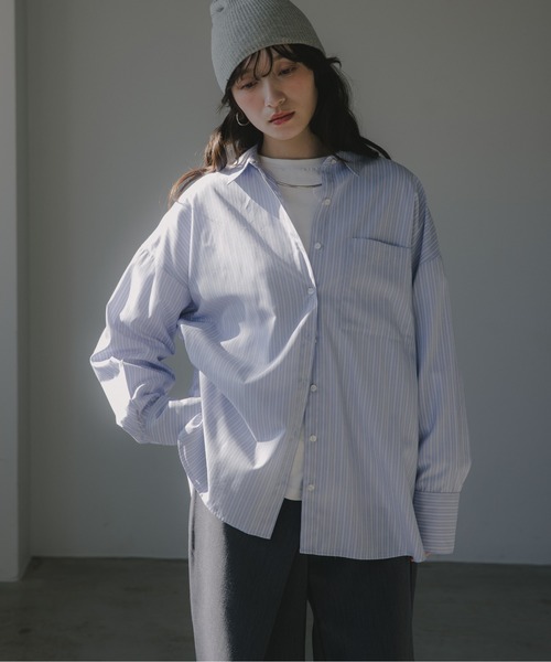 210nouve（トゥージュヌーブ）の「柄が選べる ビッグポケット オーバーサイズ シャツ（シャツ/ブラウス・レディース・ホワイト/サックスブルー/ベージュ系その他/ピンク系その他/ブルー系その他・FREE）」の8枚目の写真