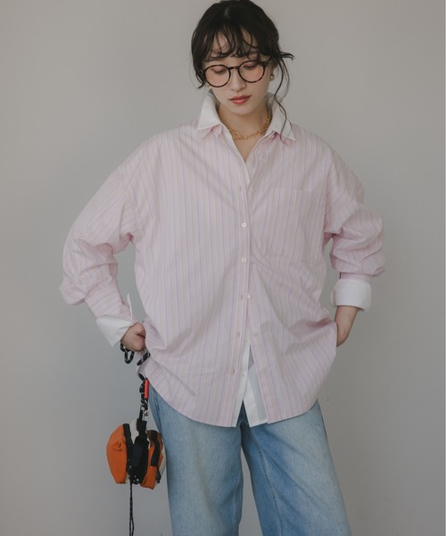 210nouve（トゥージュヌーブ）の「柄が選べる ビッグポケット オーバーサイズ シャツ（シャツ/ブラウス・レディース・ホワイト/サックスブルー/ベージュ系その他/ピンク系その他/ブルー系その他・FREE）」の10枚目の写真