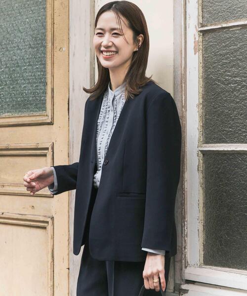 URBAN RESEARCH DOORS（アーバンリサーチドアーズ）の「ノーカラージャケット（スーツジャケット・レディース・ネイビー/ブラック・FREE）」の9枚目の写真