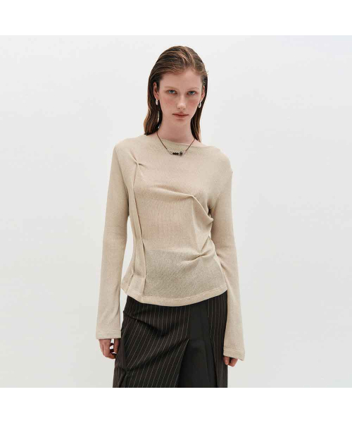 KIMZISU(キムジス)の「DOZI - Draped Jersey Top _ BEIGE(Tシャツ/カットソー・レディース・ベージュ・M)」の1枚目の写真