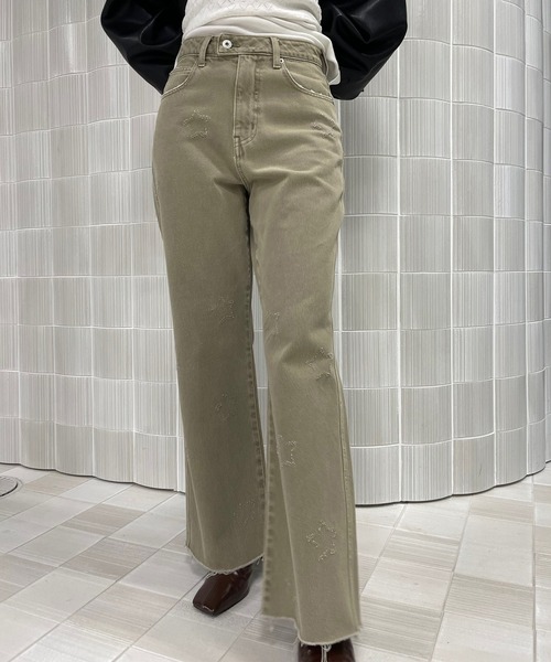 Ameri（アメリ）の「STAR LASER DESIGN DENIM PANTS（デニムパンツ・レディース・ブラック/ベージュ・24inch/25inch/26inch）」の2枚目の写真