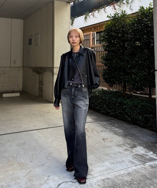 Ameri（アメリ）の「STAR LASER DESIGN DENIM PANTS（デニムパンツ・レディース・ブラック/ベージュ・24inch/25inch/26inch）」の4枚目の写真