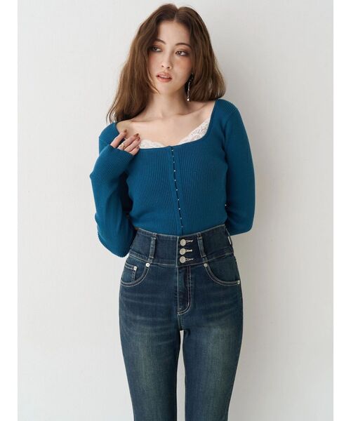 EVRIS（エヴリス）の「ワイドベルトハイウエストスキニーデニムパンツ（デニムパンツ・レディース・インディゴブルー/ブラック・X-SMALL/MEDIUM/SMALL）」の3枚目の写真