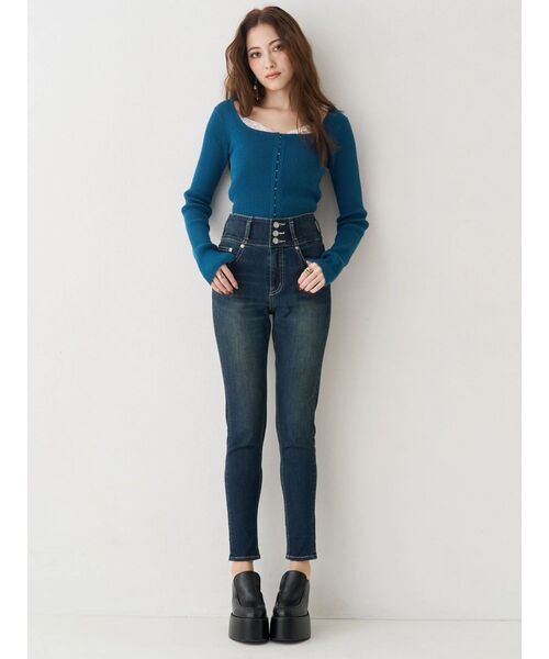 EVRIS（エヴリス）の「ワイドベルトハイウエストスキニーデニムパンツ（デニムパンツ・レディース・インディゴブルー/ブラック・X-SMALL/MEDIUM/SMALL）」の12枚目の写真