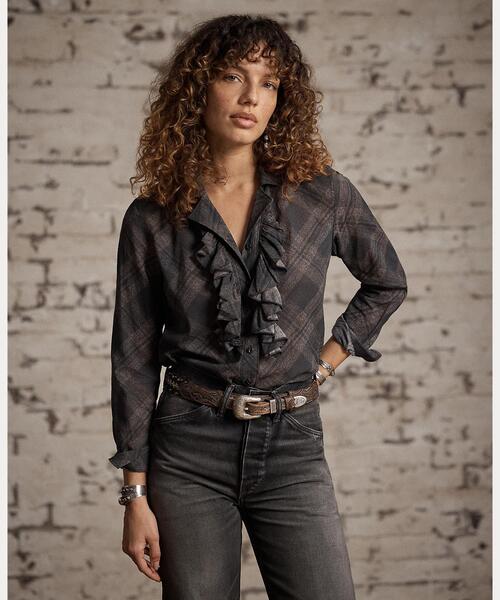 RRL(ダブル アール エル)の「チェックプリント コットン ボイル ブラウス(シャツ/ブラウス・レディース・グレー系・1/2/3/4)」の2枚目の写真