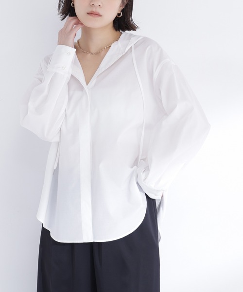 NATURAL BEAUTY BASIC(ナチュラルビューティーベーシック)の「◇フーディーシャツブルゾン(ブルゾン・レディース・ブラック/オフホワイト/ブルー・FREE)」の1枚目の写真