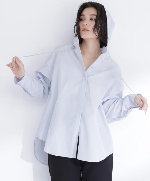 NATURAL BEAUTY BASIC(ナチュラルビューティーベーシック)の「◇フーディーシャツブルゾン(ブルゾン・レディース・ブラック/オフホワイト/ブルー・FREE)」の3枚目の写真