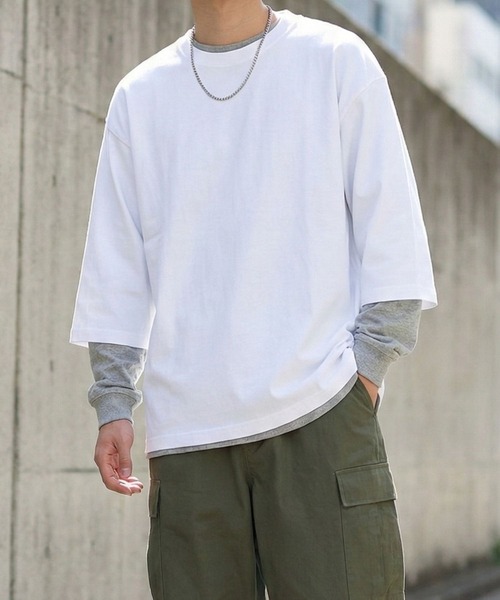 NAVY(ネイビー)の「【NAVY / ネイビー】BCIコットン リラックスフィット 7分袖Tシャツ(Tシャツ/カットソー・メンズ・ブラック/ホワイト/ホワイト系1/グリーン・XL/L/M/S)」の2枚目の写真