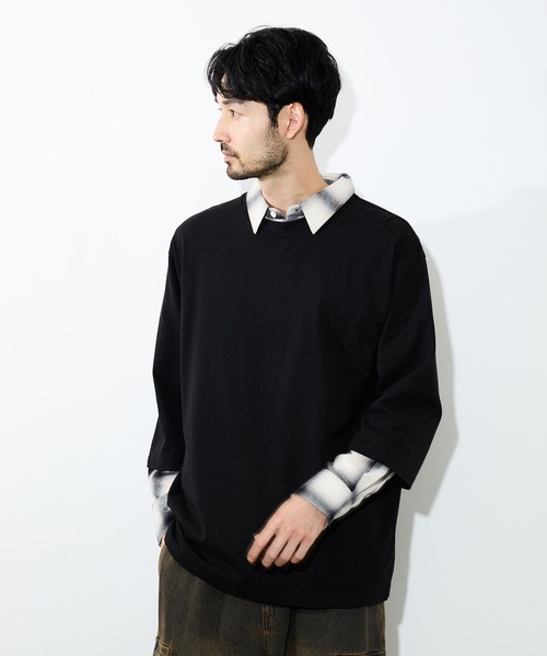 NAVY(ネイビー)の「【NAVY / ネイビー】BCIコットン リラックスフィット 7分袖Tシャツ(Tシャツ/カットソー・メンズ・ブラック/ホワイト/ホワイト系1/グリーン・XL/L/M/S)」の1枚目の写真