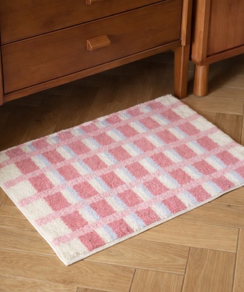 セール】配色チェック柄 バスマット 玄関マット 40×60cm（ラグ/マット