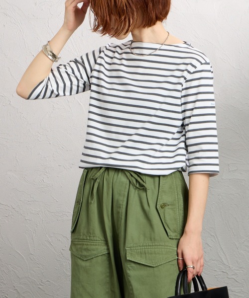 ORCIVAL（オーシバル）の「[ORCIVAL/オーシバル] ボートネック 5分袖カットソー（Tシャツ/カットソー・レディース・ブラック/ホワイト/ピンク/ホワイト×グレー・2）」の2枚目の写真