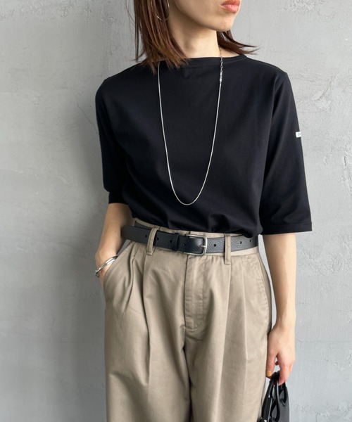 ORCIVAL（オーシバル）の「[ORCIVAL/オーシバル] ボートネック 5分袖カットソー（Tシャツ/カットソー・レディース・ブラック/ホワイト/ピンク/ホワイト×グレー・2）」の3枚目の写真