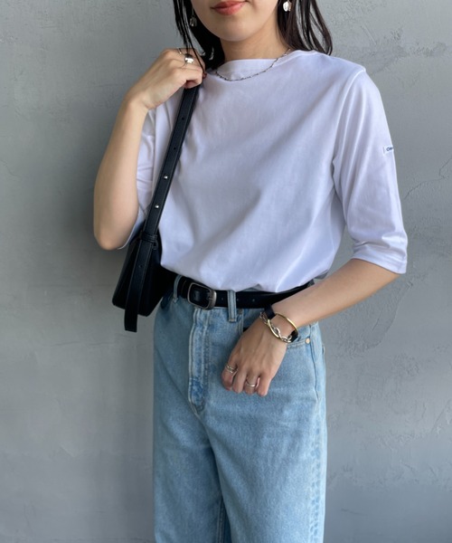 ORCIVAL（オーシバル）の「[ORCIVAL/オーシバル] ボートネック 5分袖カットソー（Tシャツ/カットソー・レディース・ブラック/ホワイト/ピンク/ホワイト×グレー・2）」の9枚目の写真