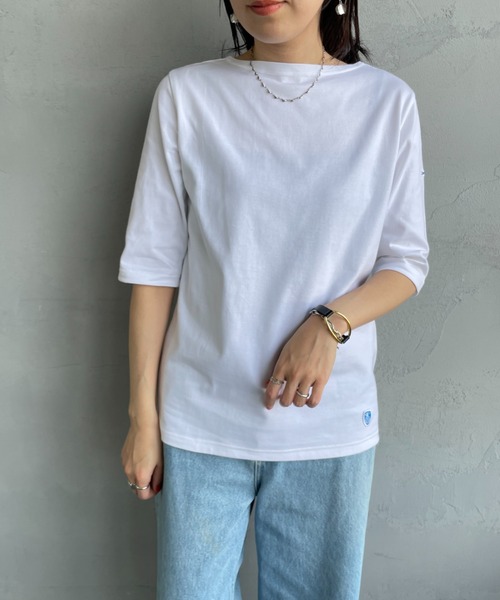 ORCIVAL（オーシバル）の「[ORCIVAL/オーシバル] ボートネック 5分袖カットソー（Tシャツ/カットソー・レディース・ブラック/ホワイト/ピンク/ホワイト×グレー・2）」の13枚目の写真