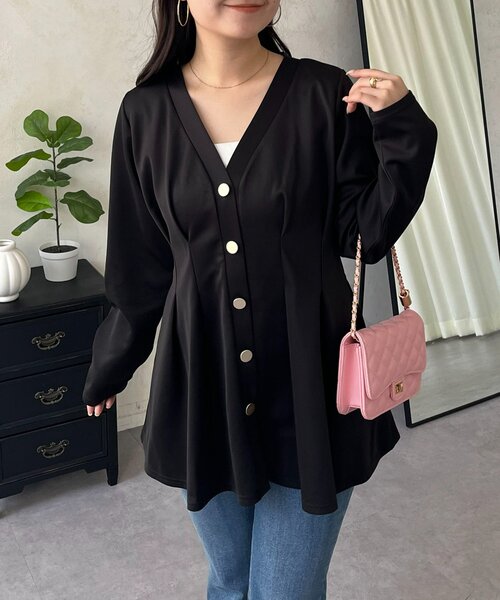 prose verse（プロズヴェール）の「ウエストタックカットカーディガン（カーディガン/ボレロ・レディース・ブラック/アイボリー・LARGE/MEDIUM）」の2枚目の写真