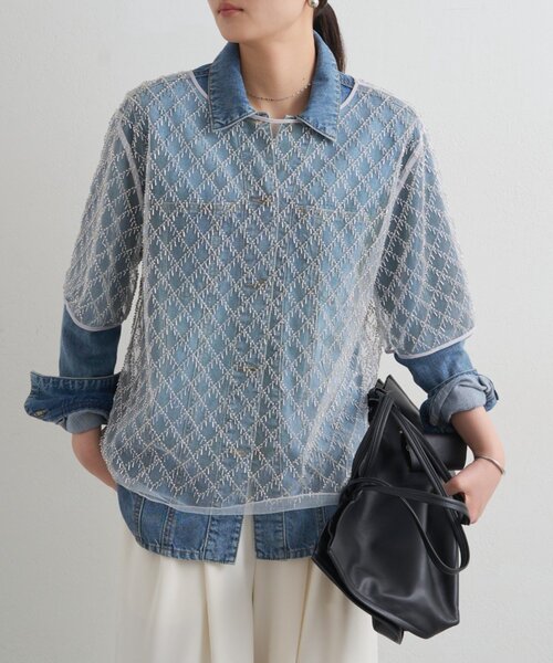 LOUNGEDRESS（ラウンジドレス）の「ビーズシアーハーフスリーブブラウス（シャツ/ブラウス・レディース・オフホワイト/ブラック・FREE）」の2枚目の写真