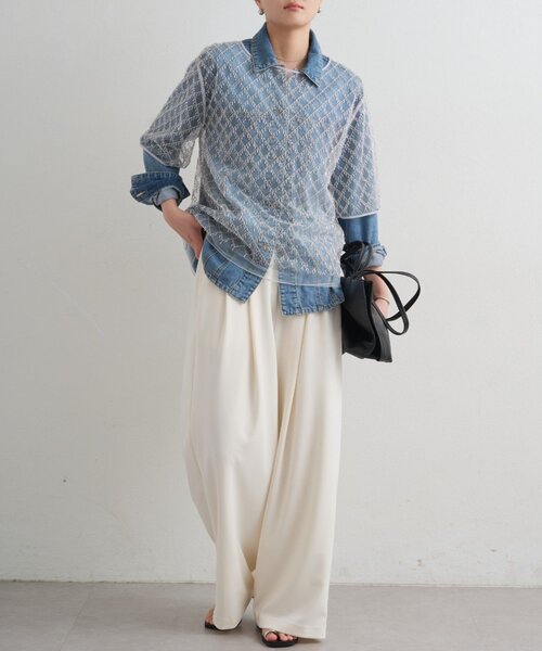 LOUNGEDRESS（ラウンジドレス）の「ビーズシアーハーフスリーブブラウス（シャツ/ブラウス・レディース・オフホワイト/ブラック・FREE）」の3枚目の写真