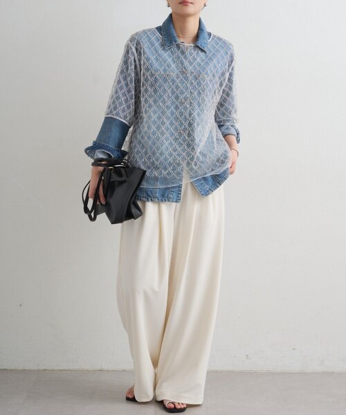 LOUNGEDRESS（ラウンジドレス）の「ビーズシアーハーフスリーブブラウス（シャツ/ブラウス・レディース・オフホワイト/ブラック・FREE）」の4枚目の写真