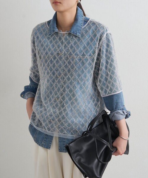 LOUNGEDRESS（ラウンジドレス）の「ビーズシアーハーフスリーブブラウス（シャツ/ブラウス・レディース・オフホワイト/ブラック・FREE）」の8枚目の写真