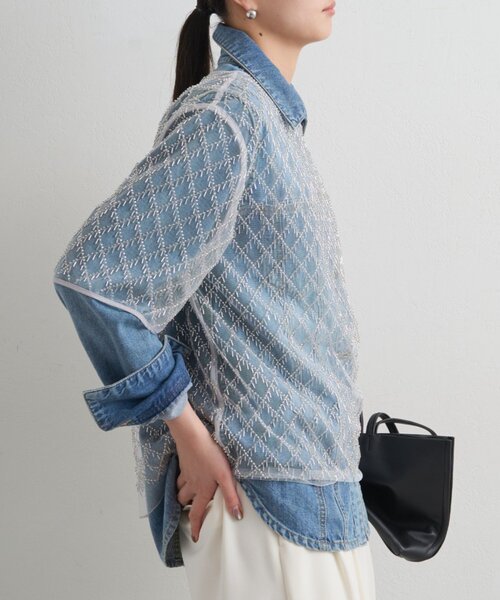 LOUNGEDRESS（ラウンジドレス）の「ビーズシアーハーフスリーブブラウス（シャツ/ブラウス・レディース・オフホワイト/ブラック・FREE）」の9枚目の写真